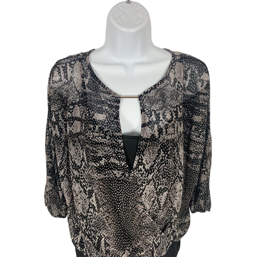 Jennifer Lopez Womens Small Snake Print Blouse With Keyhole Neckline Small - Picture 2 of 13
